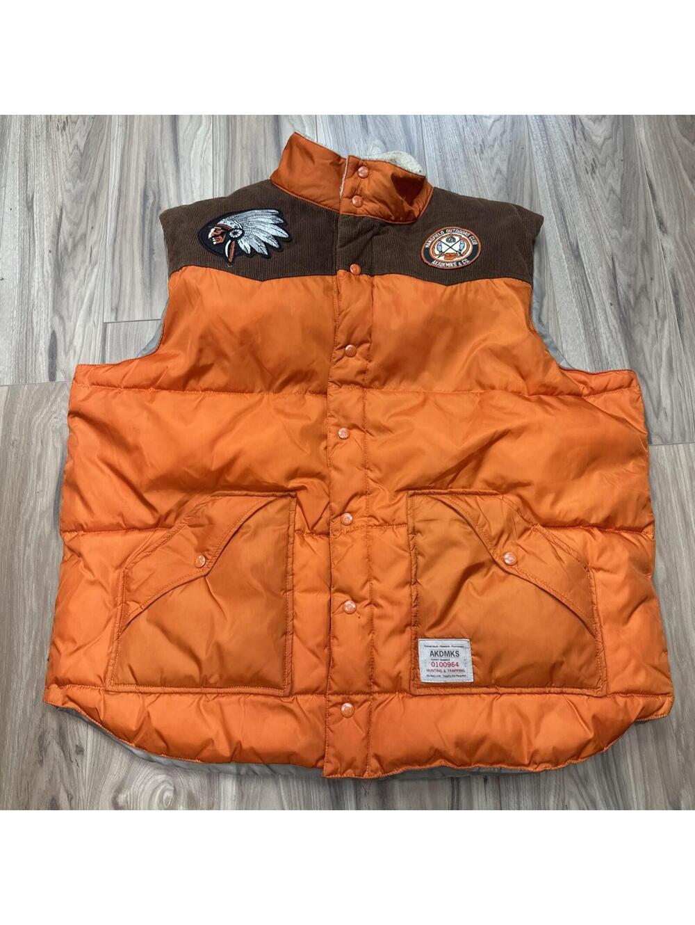 Akdmks Orange Brown Corduroy Puffer Vest 2XL